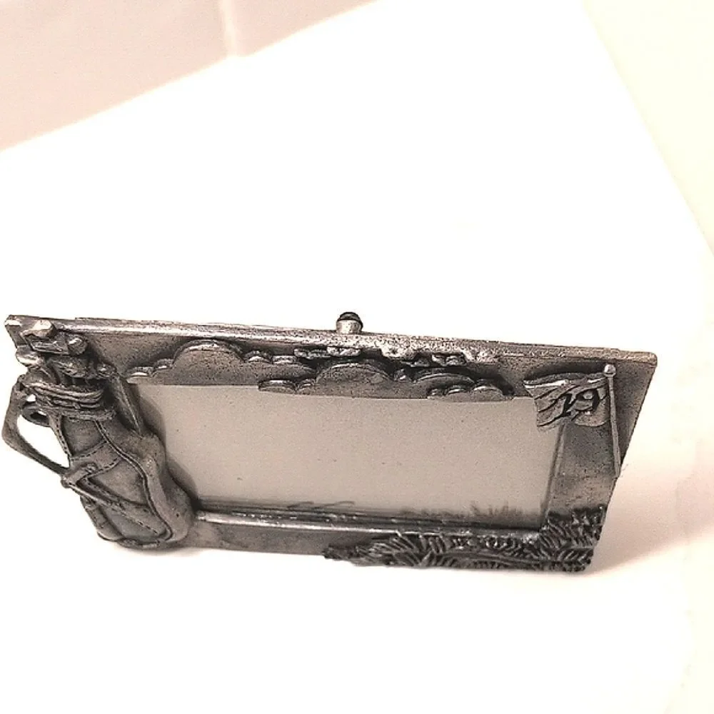 Golf Themed Pewter Picture Photo Frame Easel Back Vintage